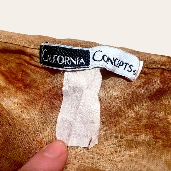 90s Vintage Brown Tie Dye Bell Sleeve Boho Top - Picture 3 of 3